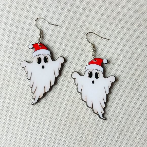 Santa Ghost Earrings, Spooky Christmas Ghost Earrings, Ladies Fashion Earrings - Picture 4 of 6